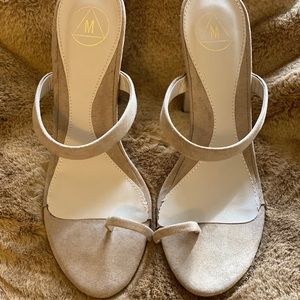 Beige Missguided Toe Strap Heeled Mules